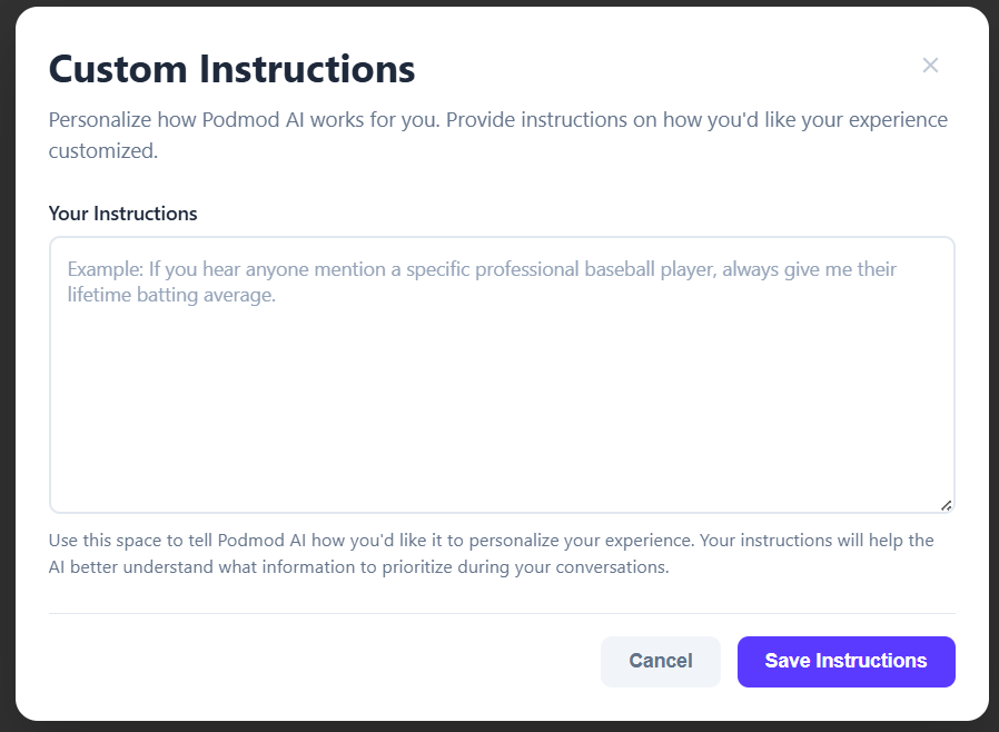 personalization dialogue box