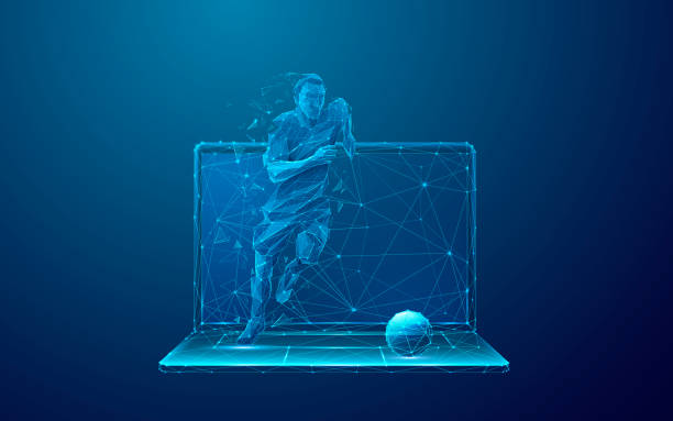 soccer player jumping out of a computer